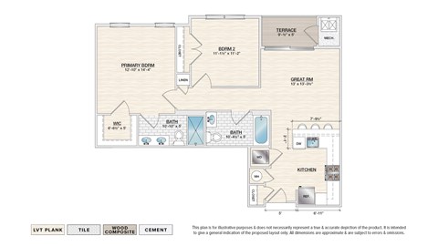 Floor plan for 2 beds, 2 baths, 974 sqft